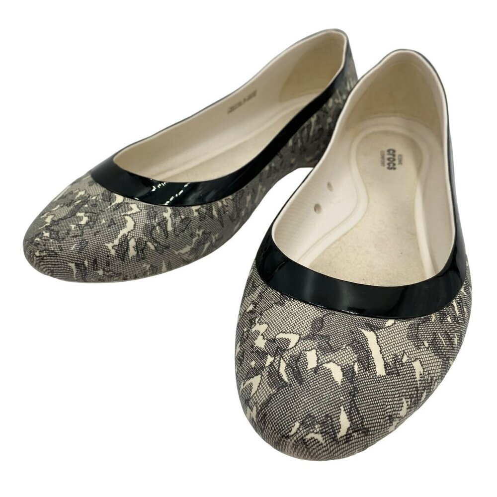 Crocs Lina Ballet Flats Oyster White/Black Print Slip On Women's Size 9